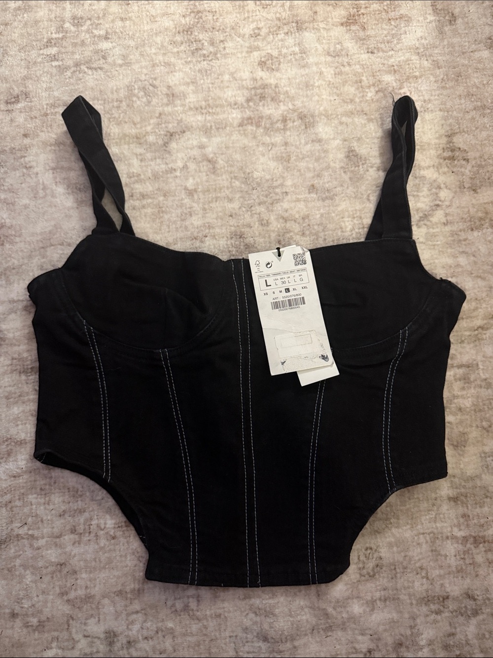 NWT Zara Black Denim Corset Top large